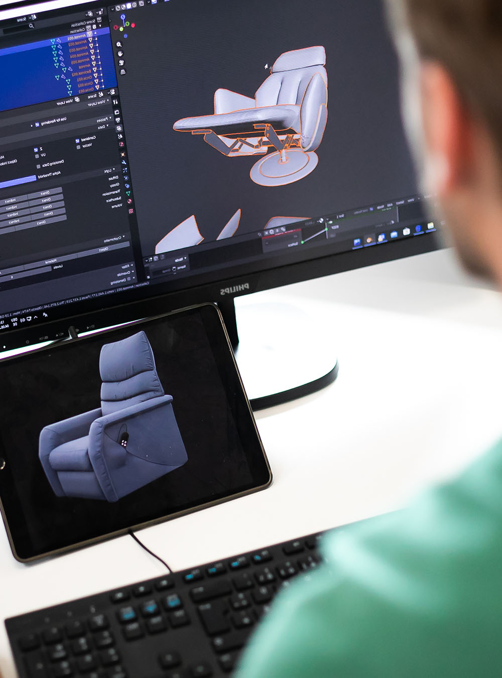 Entwickle deine Karriere stilvoll und modern bei ADA Mindful Living – mit Sorgfalt hergestellt in Europa Ein Möbelstück wird am Computer designt