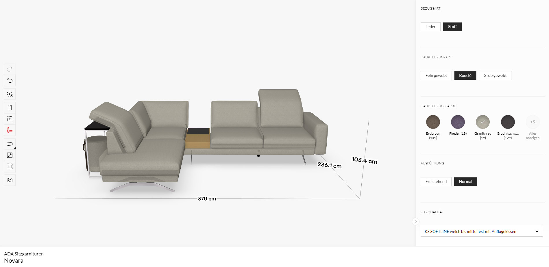 Sofa Konfigurator mit wählbaren Elementen