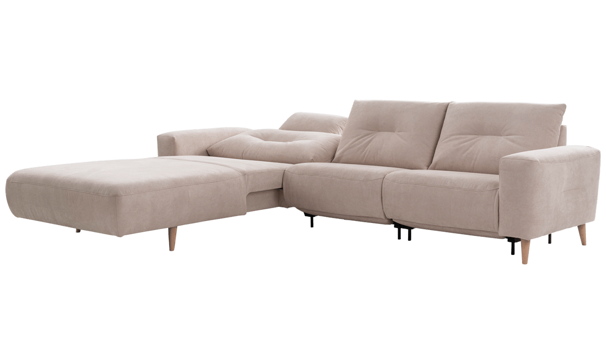 beiges Sofa ALIKA von ADA Möbel mit Holzfüßen im Scandi Stil mit Liegefläche