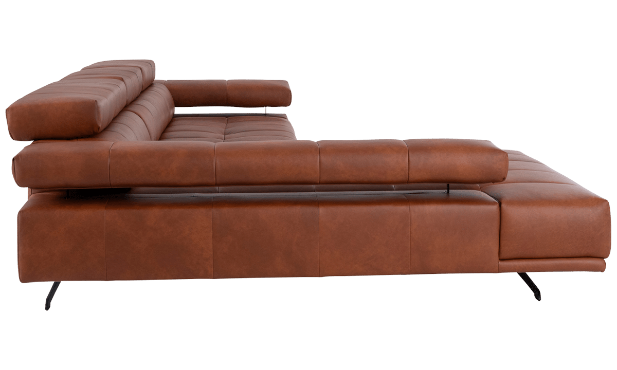 Sofa RAIMO in rot braunem Leder von ADA Möbel mit Nackenverstellung und Vorziehbank