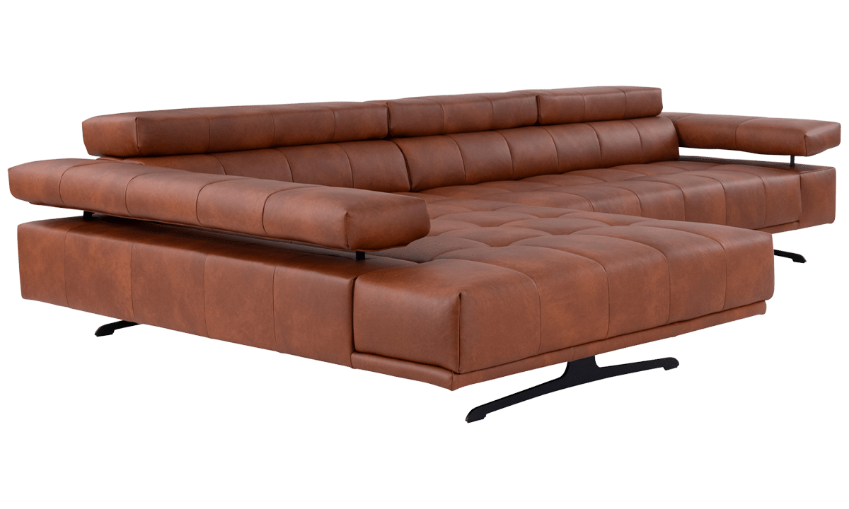 Sofa RAIMO in rot braunem Leder von ADA Möbel mit Nackenverstellung und Vorziehbank