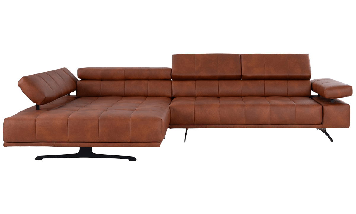 Sofa RAIMO in rot braunem Leder von ADA Möbel mit Nackenverstellung und Vorziehbank