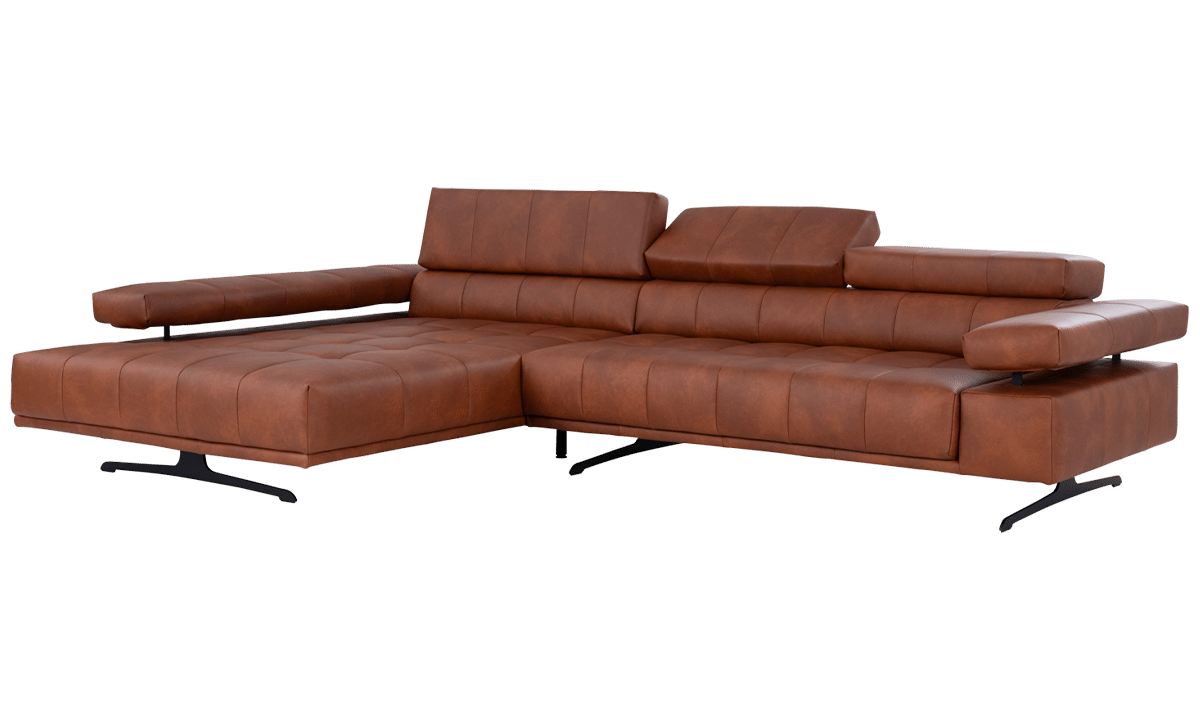 Sofa RAIMO in rot braunem Leder von ADA Möbel mit Nackenverstellung und Vorziehbank