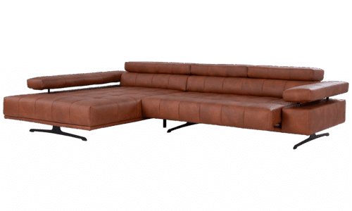 Sofa RAIMO in rot braunem Leder von ADA Möbel mit Nackenverstellung und Vorziehbank