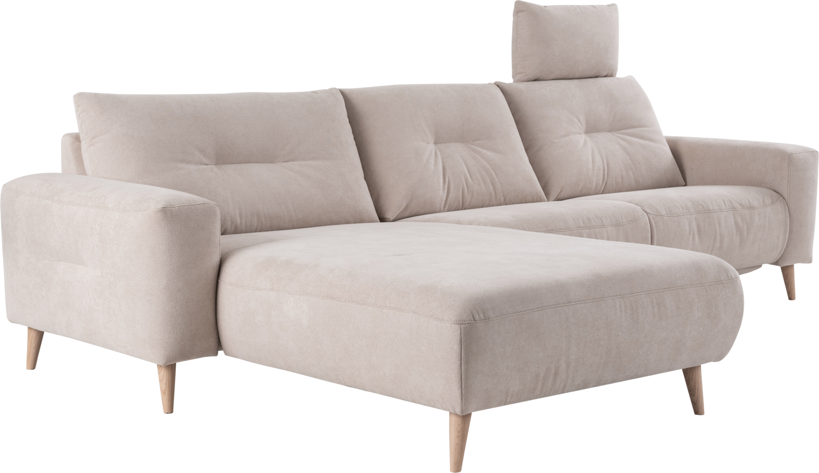 beige sofa ALIKA by ADA Möbel with wooden feet in Scandi style
