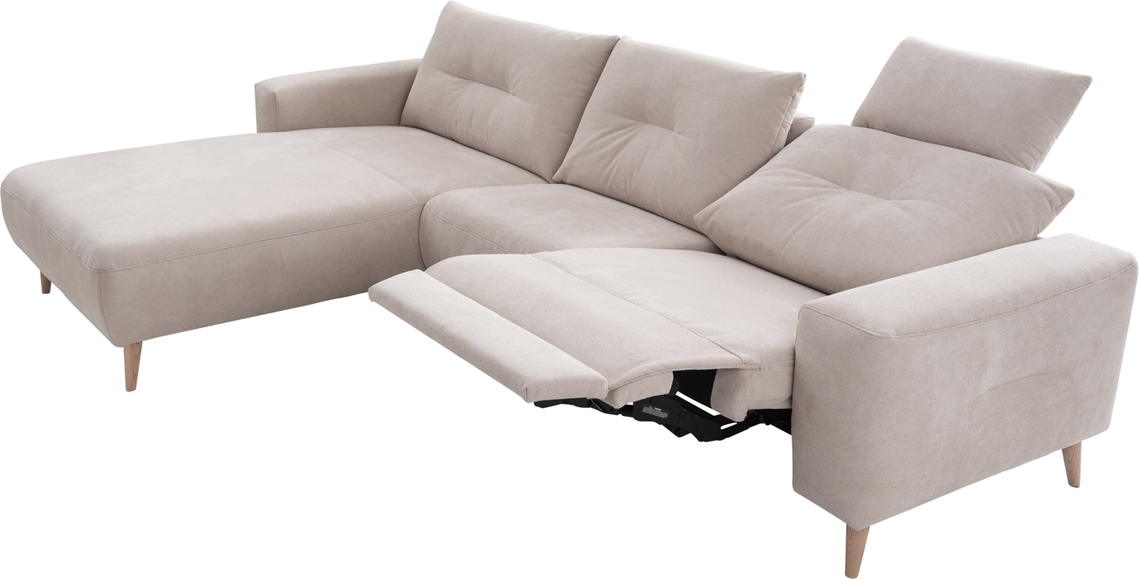 beige sofa ALIKA by ADA Möbel with wooden feet in Scandi style with wall-free relax function
