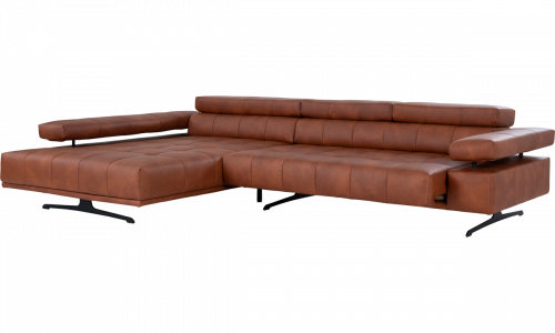 RAIMO sofa in red brown leather by ADA Möbel with neck adjustment and pull-out bench